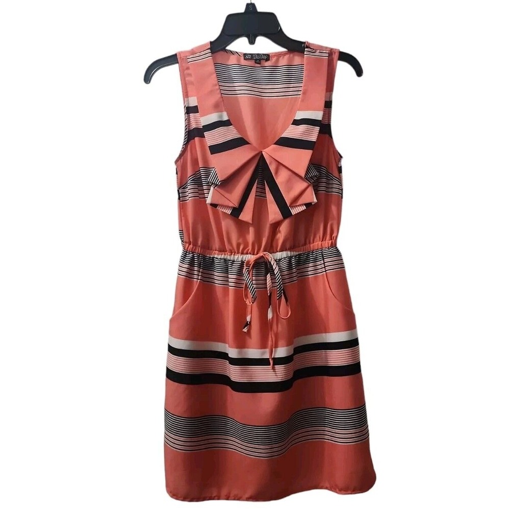 BeBop Striped Dress Sleeveless Casual Sundress with Bow Detail Size‎ M